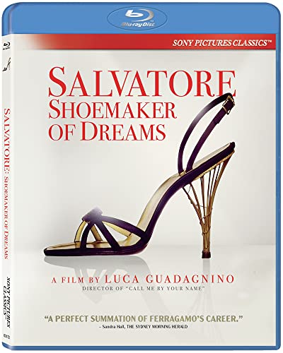 Blu-ray case for “Salvatore Shoemaker Of Dreams” featuring a gold high-heeled shoe.