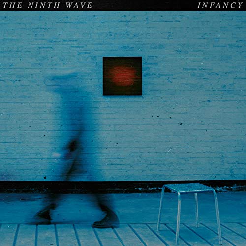 Blue album cover with blurred figure, red square, and metal chair.