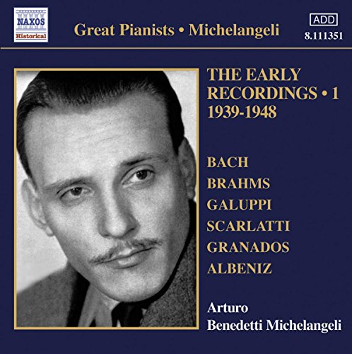 CD cover featuring a black and white portrait of pianist Arturo Benedetti Michelangeli.