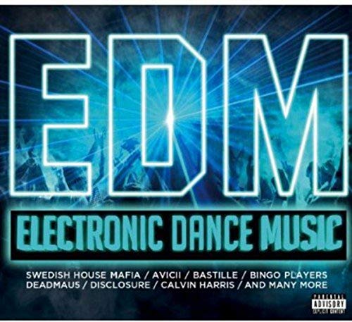 CD cover for “EDM” featuring glowing neon letters and artist names.