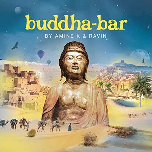 Buddha Bar CD cover: large Buddha head in a desert landscape.