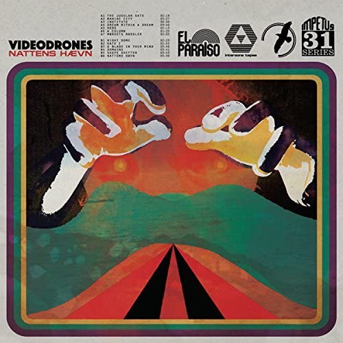 Vinyl record cover for Videodrones' "Nattens Hævn" with abstract hand imagery.