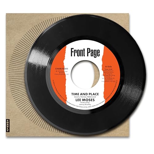 Black vinyl record with orange and white label, reading "Lee Moses - Time And Place.