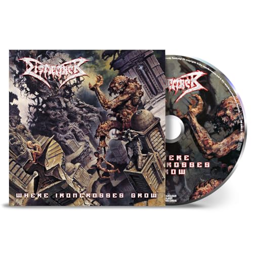 CD cover and disc for Dismember’s “Where Ironcrosses Grow,” featuring monstrous figures.