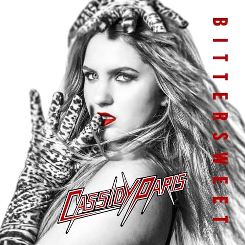 Black and white portrait of Cassidy Paris wearing leopard print gloves with red accents.