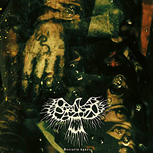Dark album cover featuring a distorted hand and bird-like symbol.
