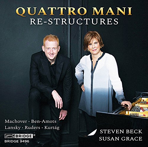 CD cover featuring two pianists and a grand piano, dark background.