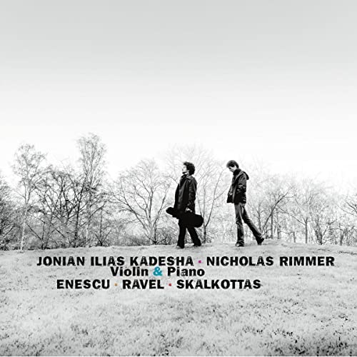 CD cover: two musicians walking in a winter landscape.