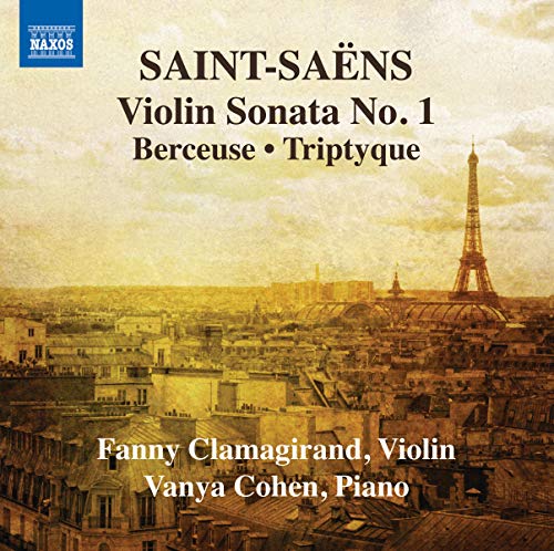CD cover for Saint-Saëns’ Violin Sonata No. 1 with the Eiffel Tower.