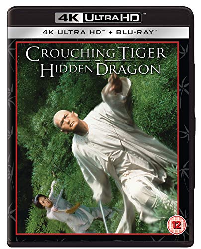 Crouching Tiger, Hidden Dragon" Blu-ray cover with two figures in white robes.