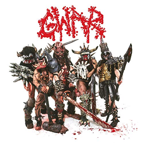 GWAR band members in monstrous costumes and armor against a white background.