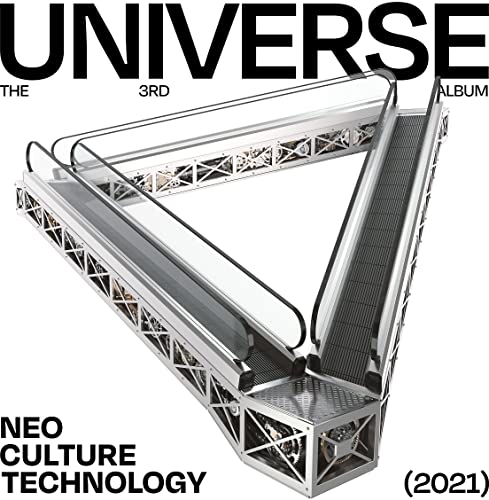 NCT’s “Universe” album cover featuring a metallic escalator structure.