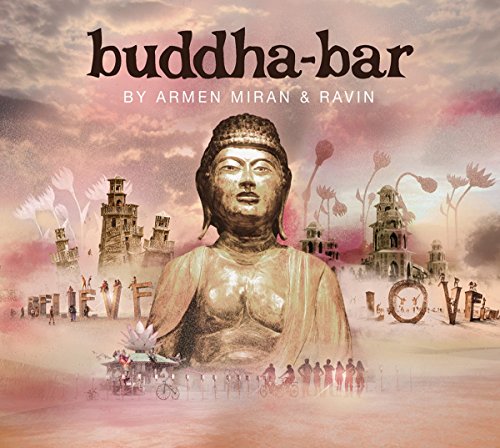 CD cover: Buddha statue over a desert landscape with buildings and people.