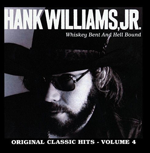Hank Williams Jr. album cover, black and white portrait with cowboy hat.