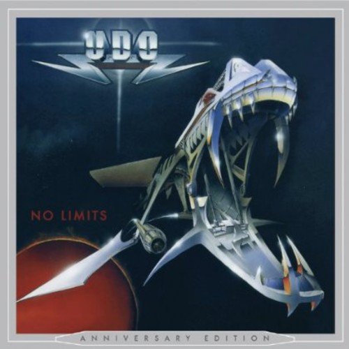 CD cover for U.D.O.'s "No Limits" featuring a metallic, fanged aircraft.