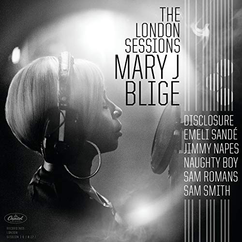 Mary J. Blige album cover, black and white, studio recording session.