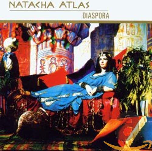 Natacha Atlas's "Diaspora" CD cover featuring a woman in blue robes.