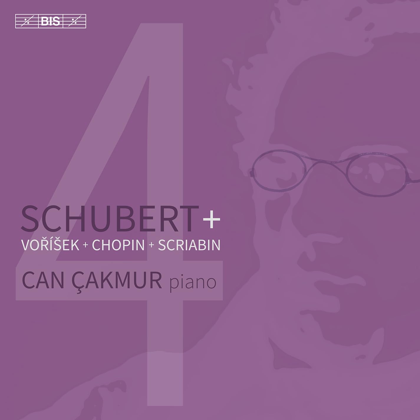 CD cover for Can Çakmur’s Schubert Vol. 4, featuring a purple portrait.