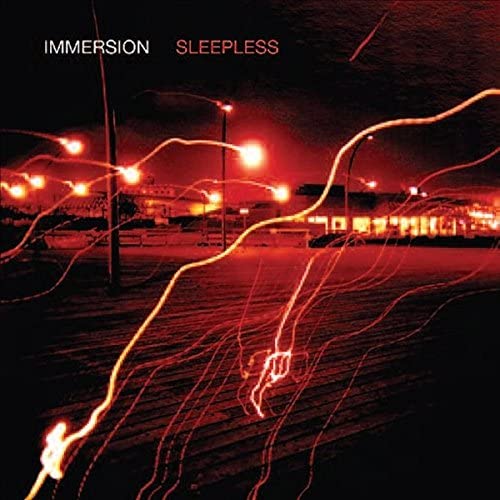 CD cover for "Sleepless" by Immersion, featuring blurred red city lights.