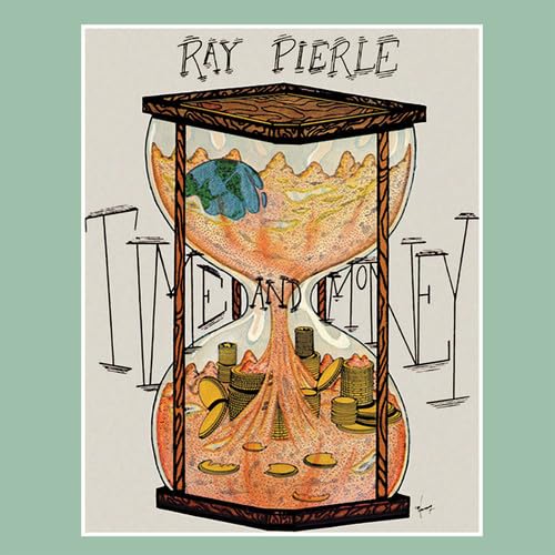 Album cover: hourglass filled with earth and coins, sketched style.
