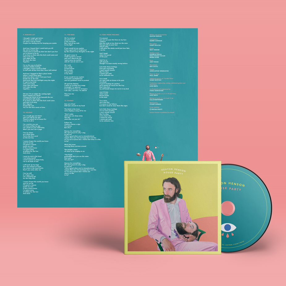 CD cover for Keaton Henson’s “House Party” with illustrated figures.