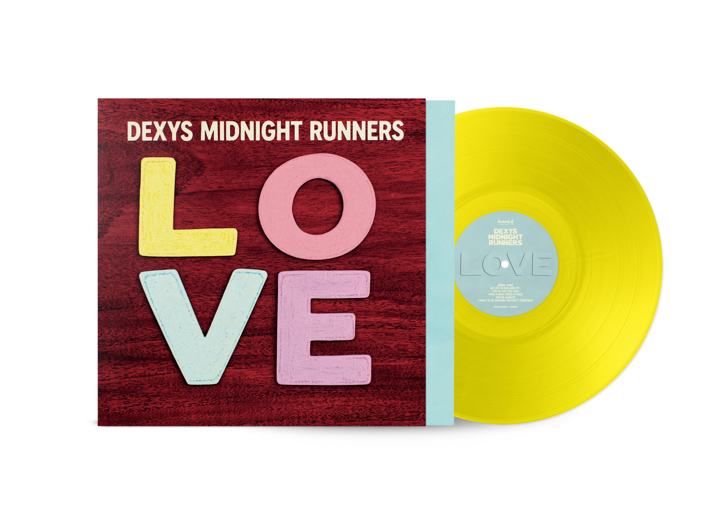 Yellow vinyl LP of Dexys Midnight Runners’ “LOVE” album with red cover art.