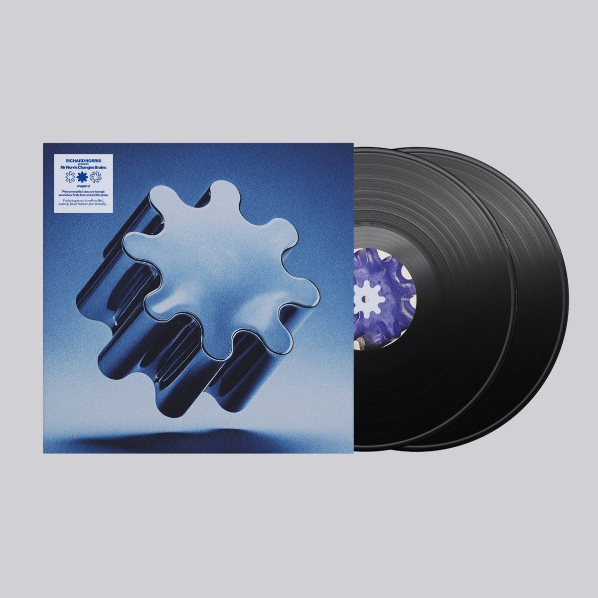 Vinyl record with blue puzzle piece cover art, centered on white background.