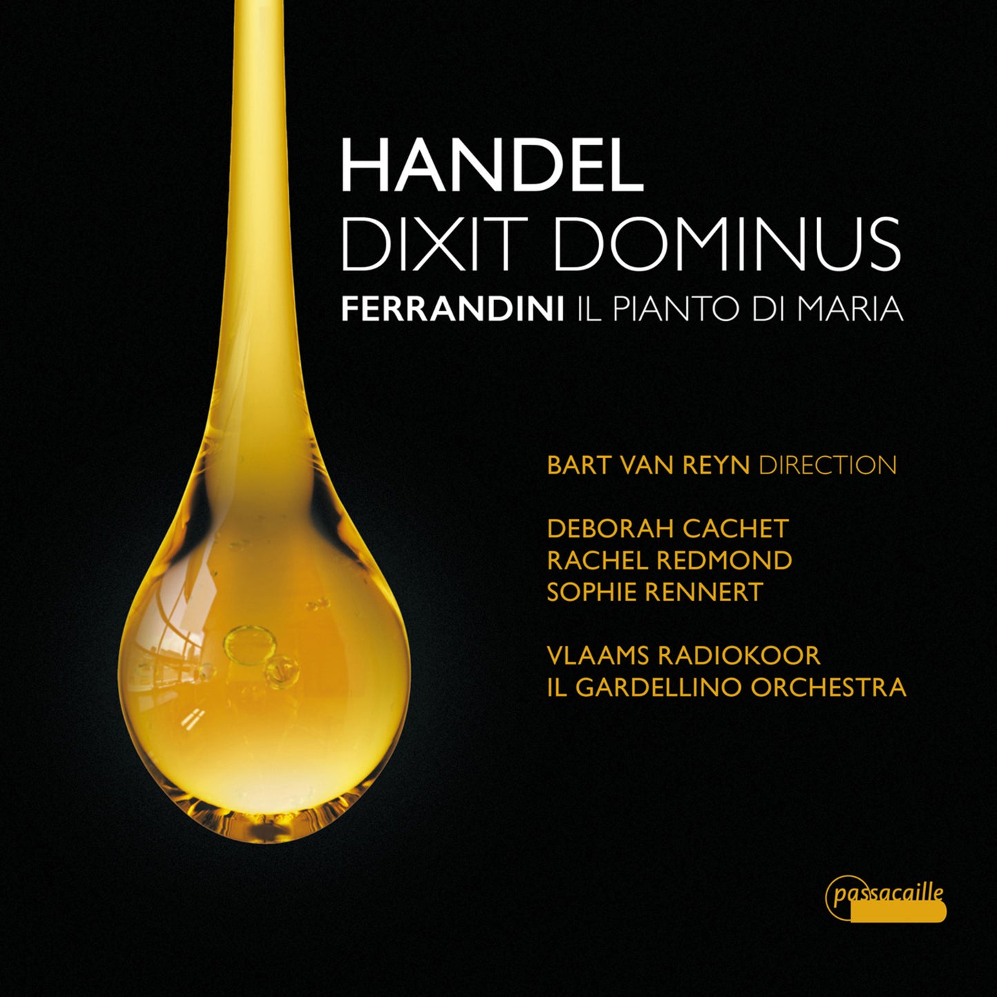CD cover for Handel’s “Dixit Dominus” featuring golden droplet imagery.