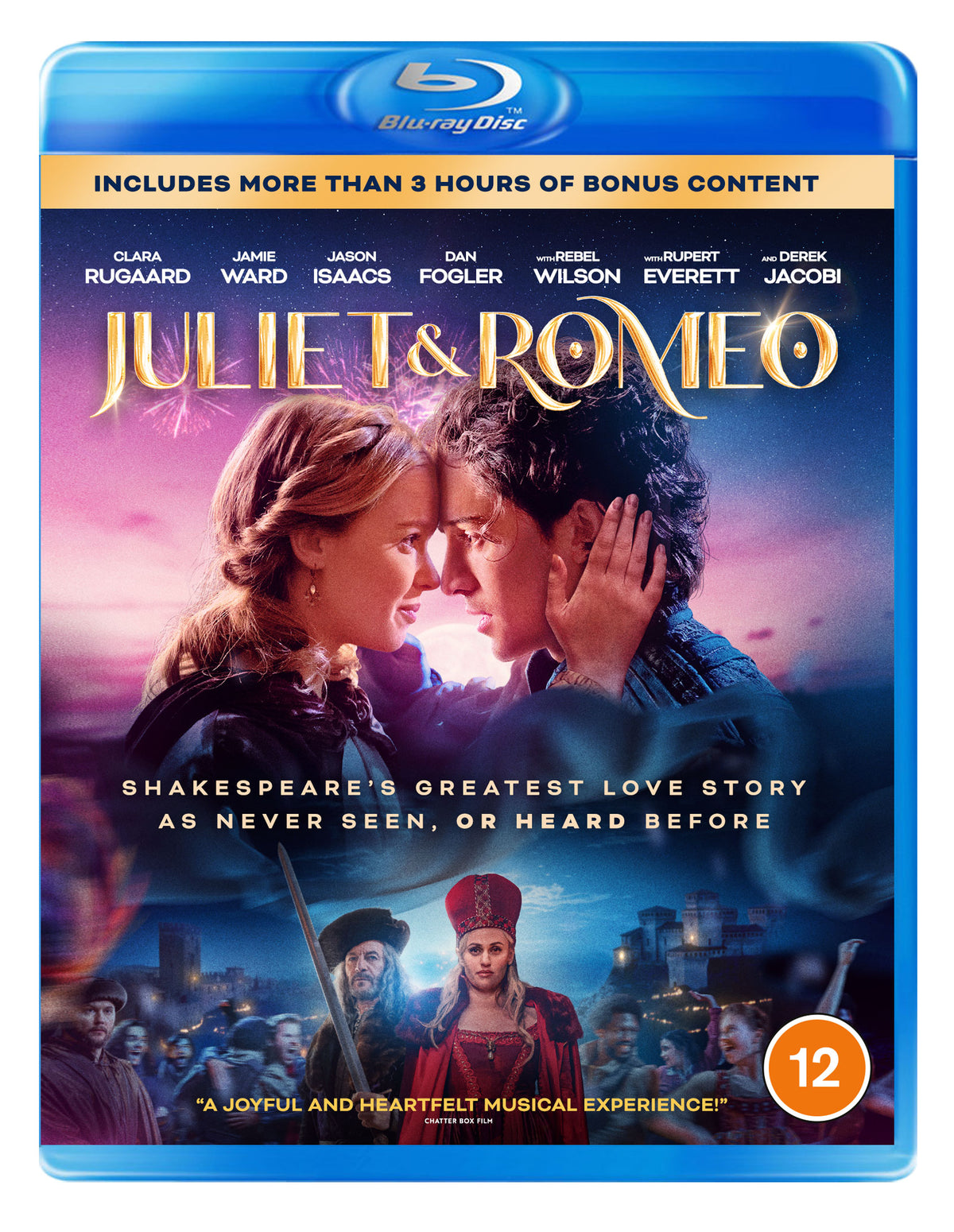 Blu-ray cover for "Juliet & Romeo" movie-musical, couple embracing, castle backdrop.