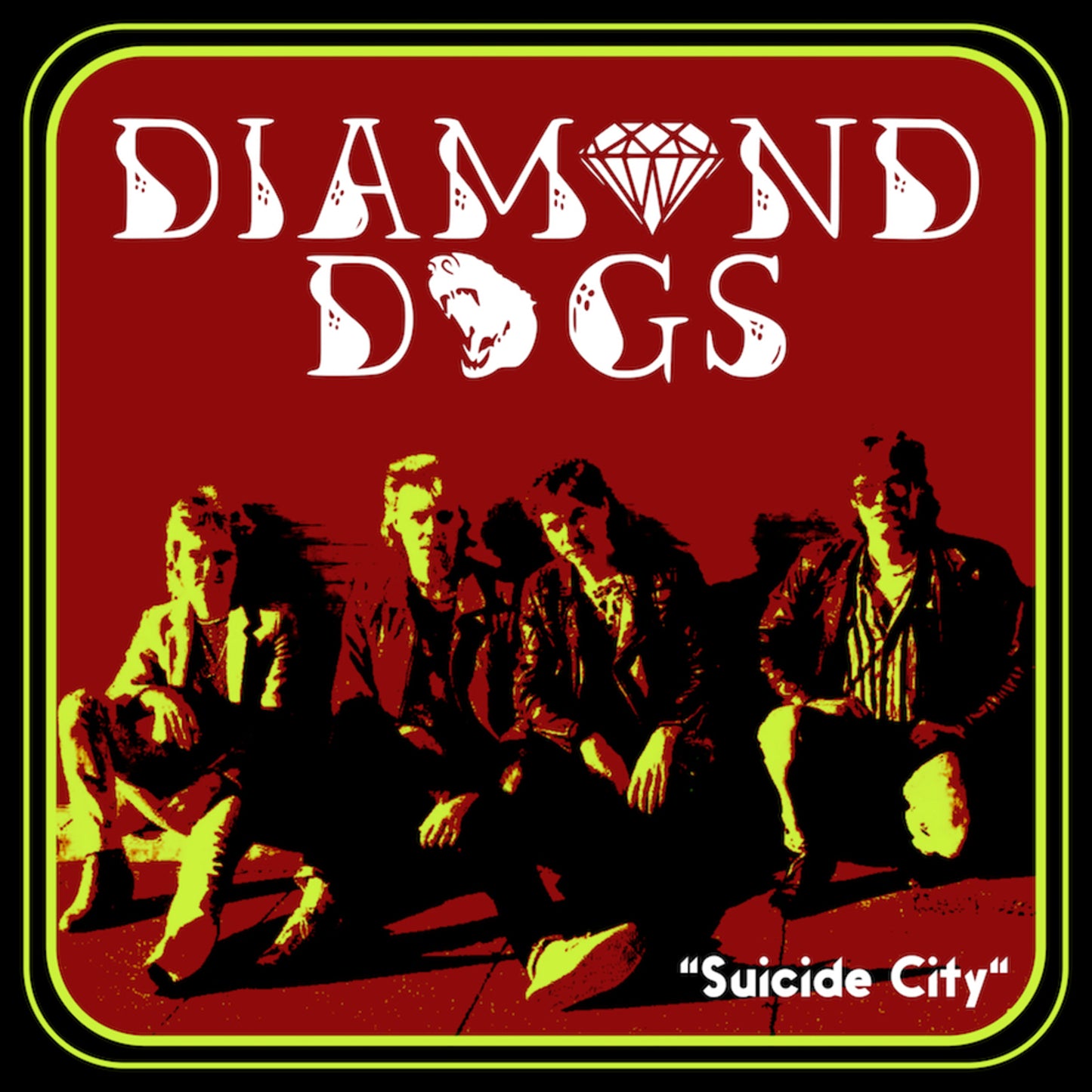 Album cover featuring four band members in a high-contrast red and yellow graphic style.