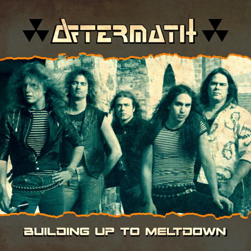 CD cover for “Aftermath” featuring a 1980s rock band in front of ruins.