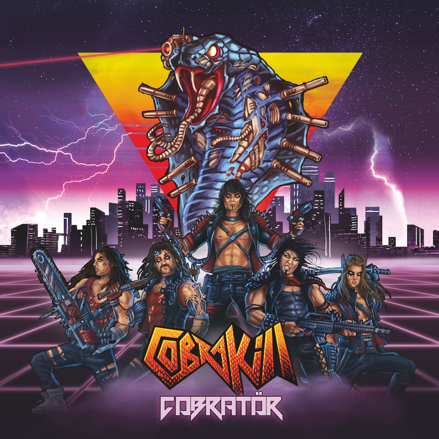 Heavy metal album cover featuring a giant cobra and armed figures.