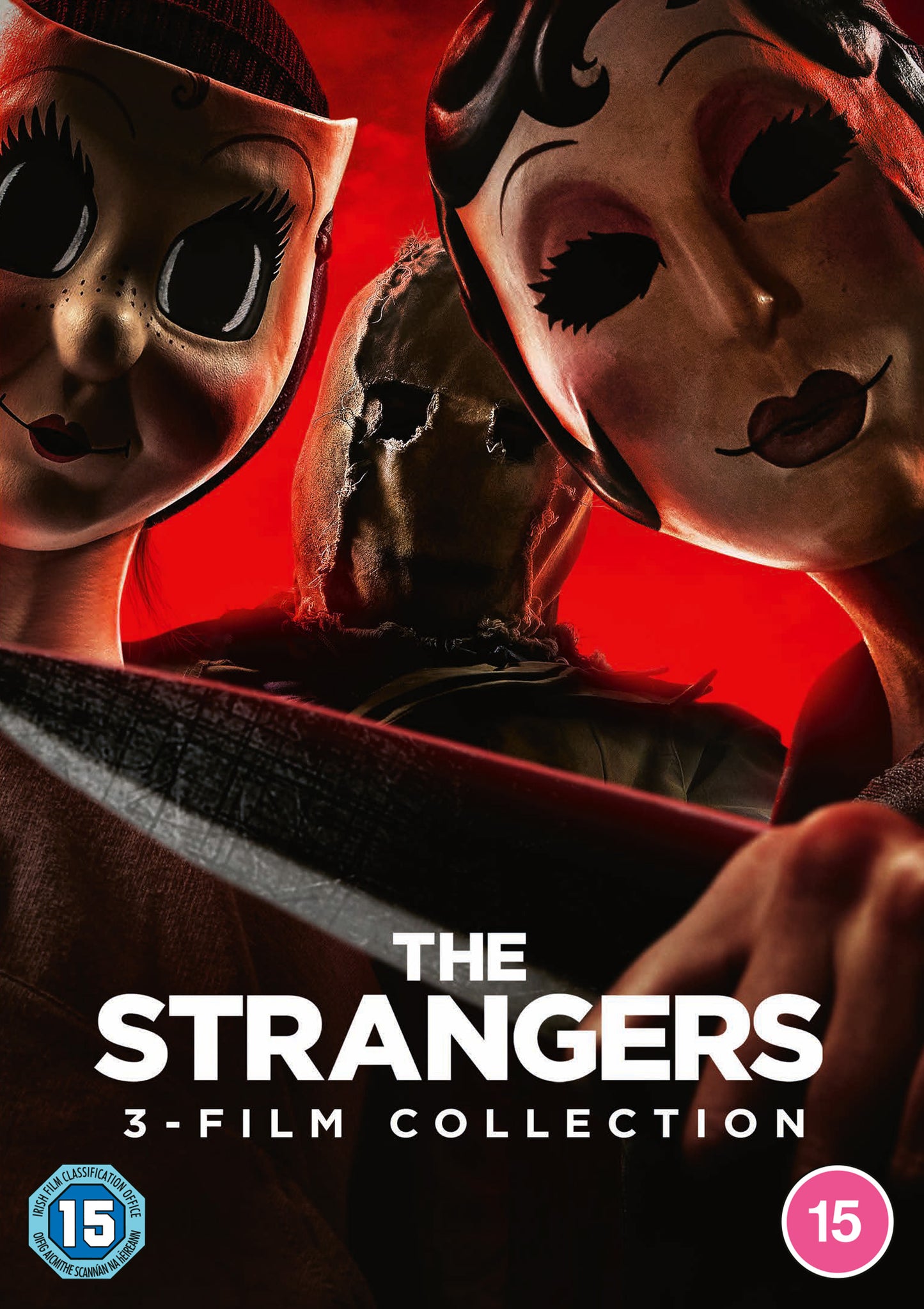 DVD cover for "The Strangers" films featuring masked figures and a knife.