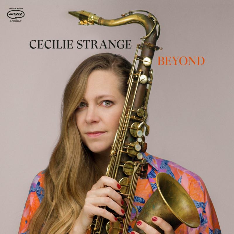 Cecilie Strange portrait with a saxophone, album cover for “Beyond”.