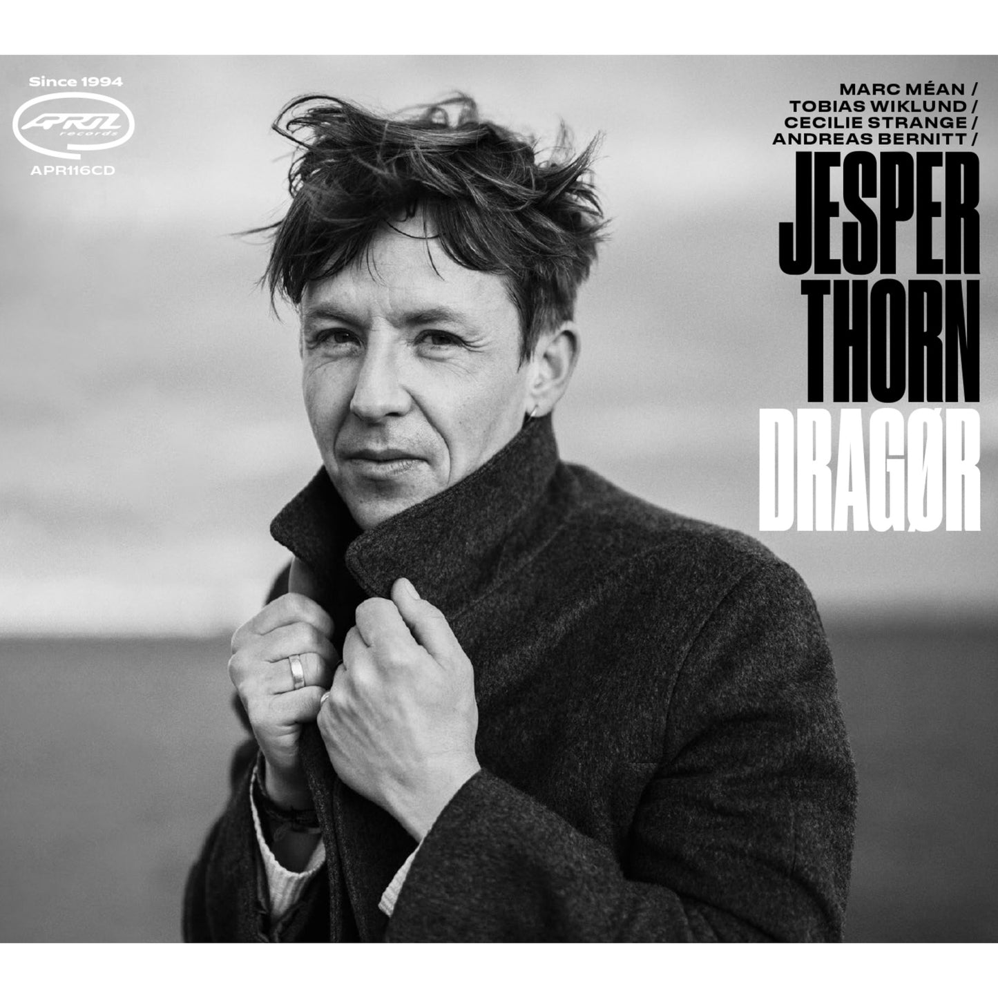 Black and white portrait of Jesper Thorn, album cover for "Dragor.
