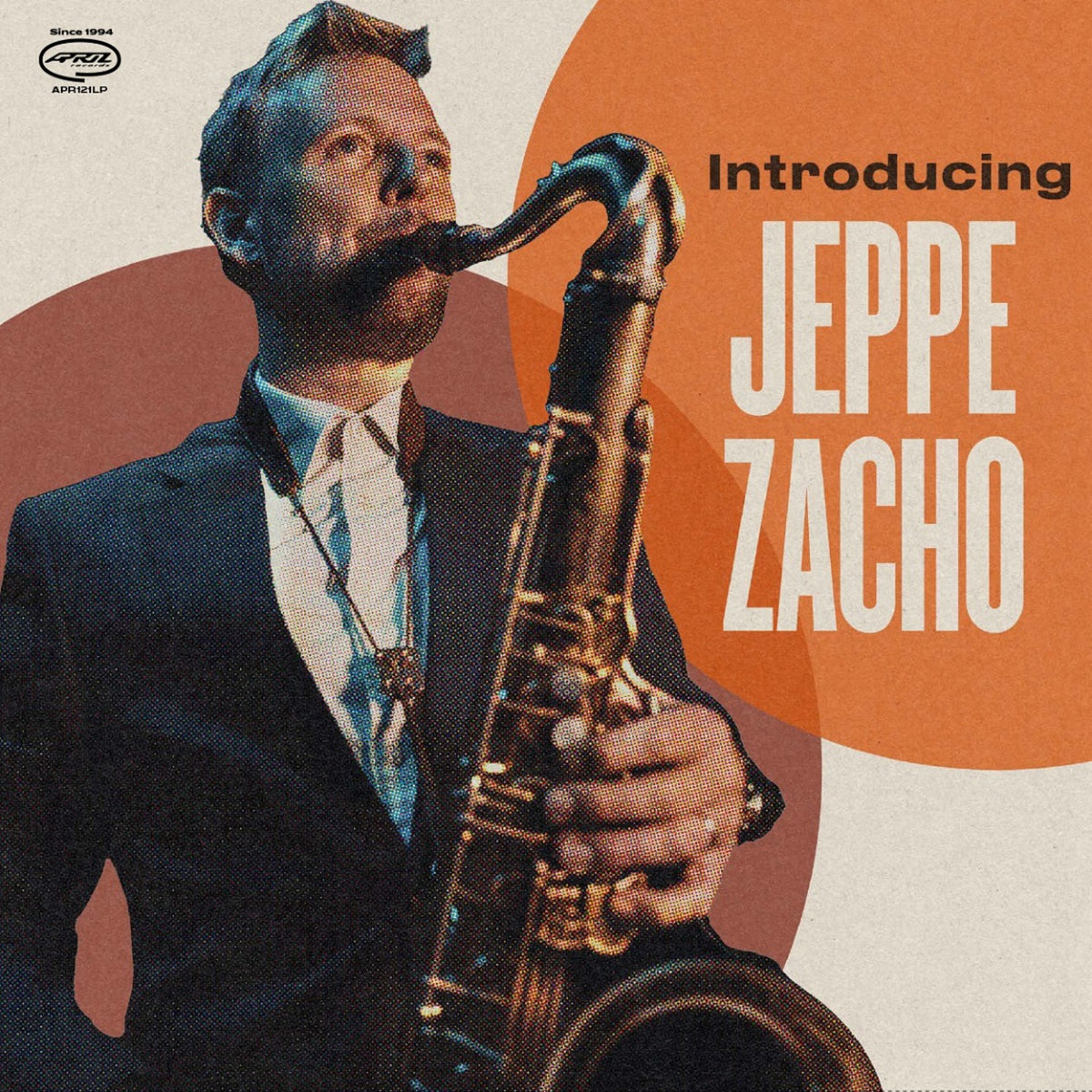 Album cover featuring a saxophone player, Jeppe Zacho, in monochrome.
