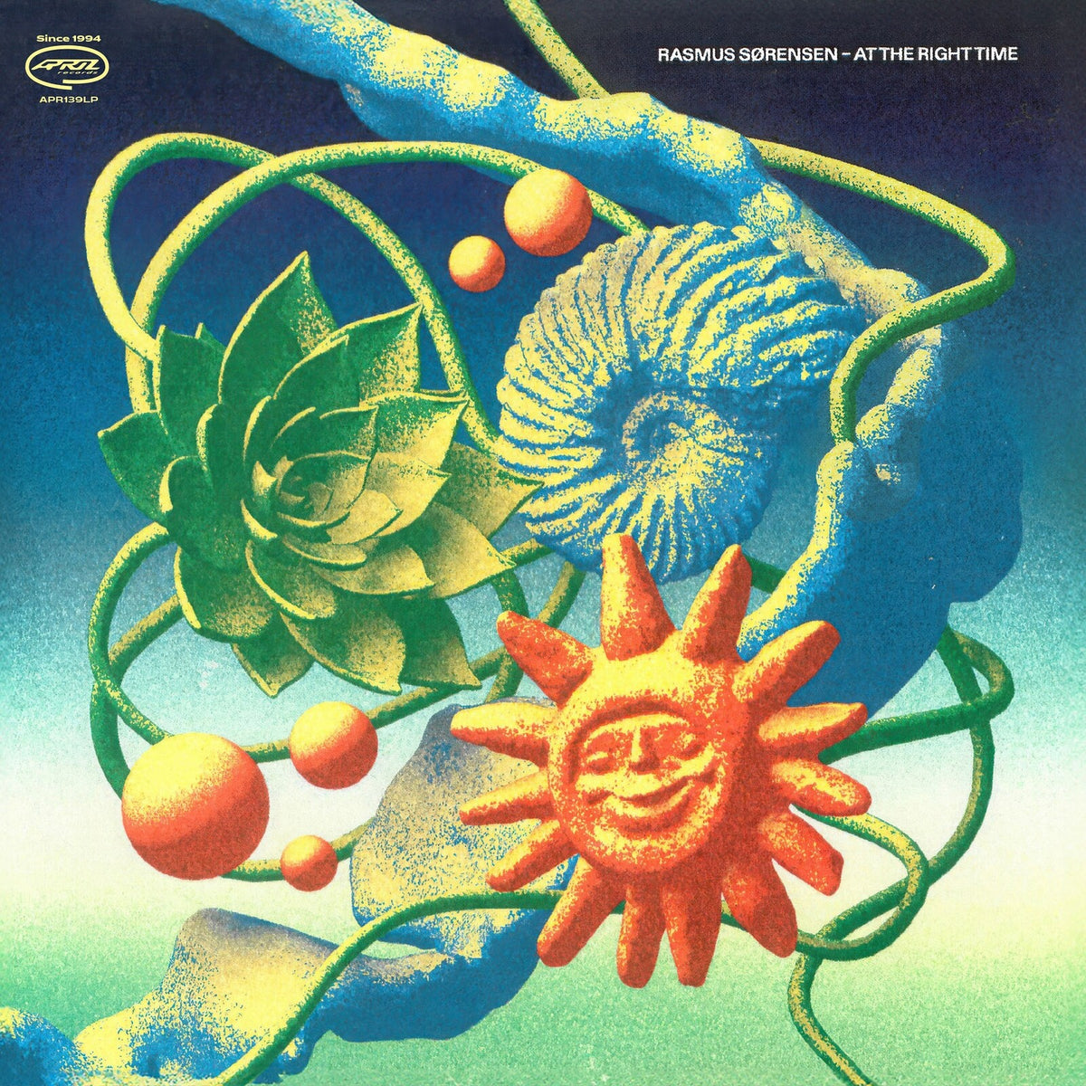 CD cover: surreal, colorful illustration of plants and a sun-like face.