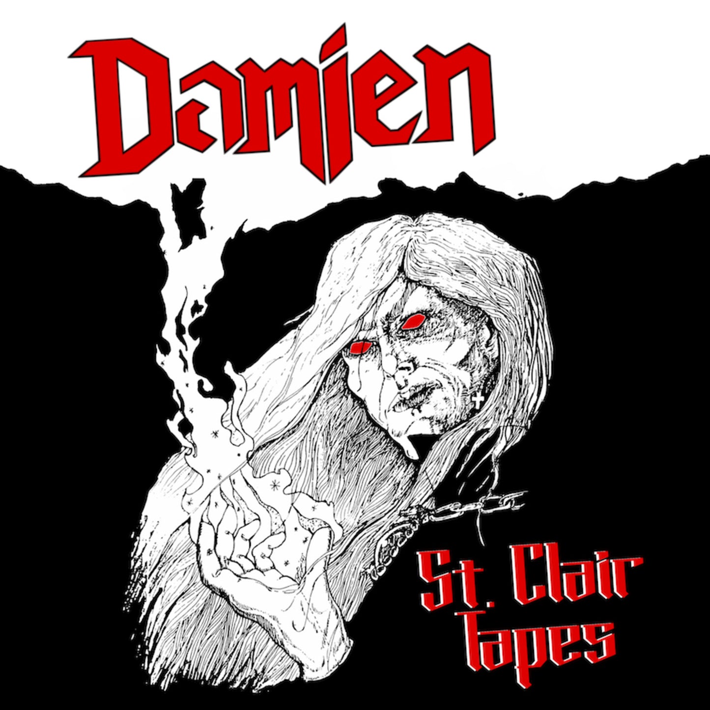 CD cover: Damien, sketch of a ghostly figure, red text.