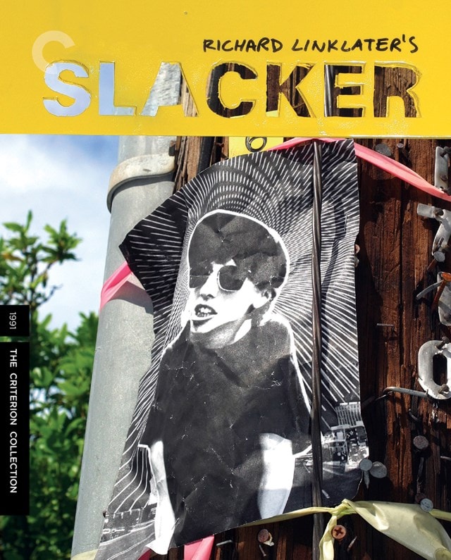 Slacker" Blu-ray cover featuring a black and white portrait with overlaid text.