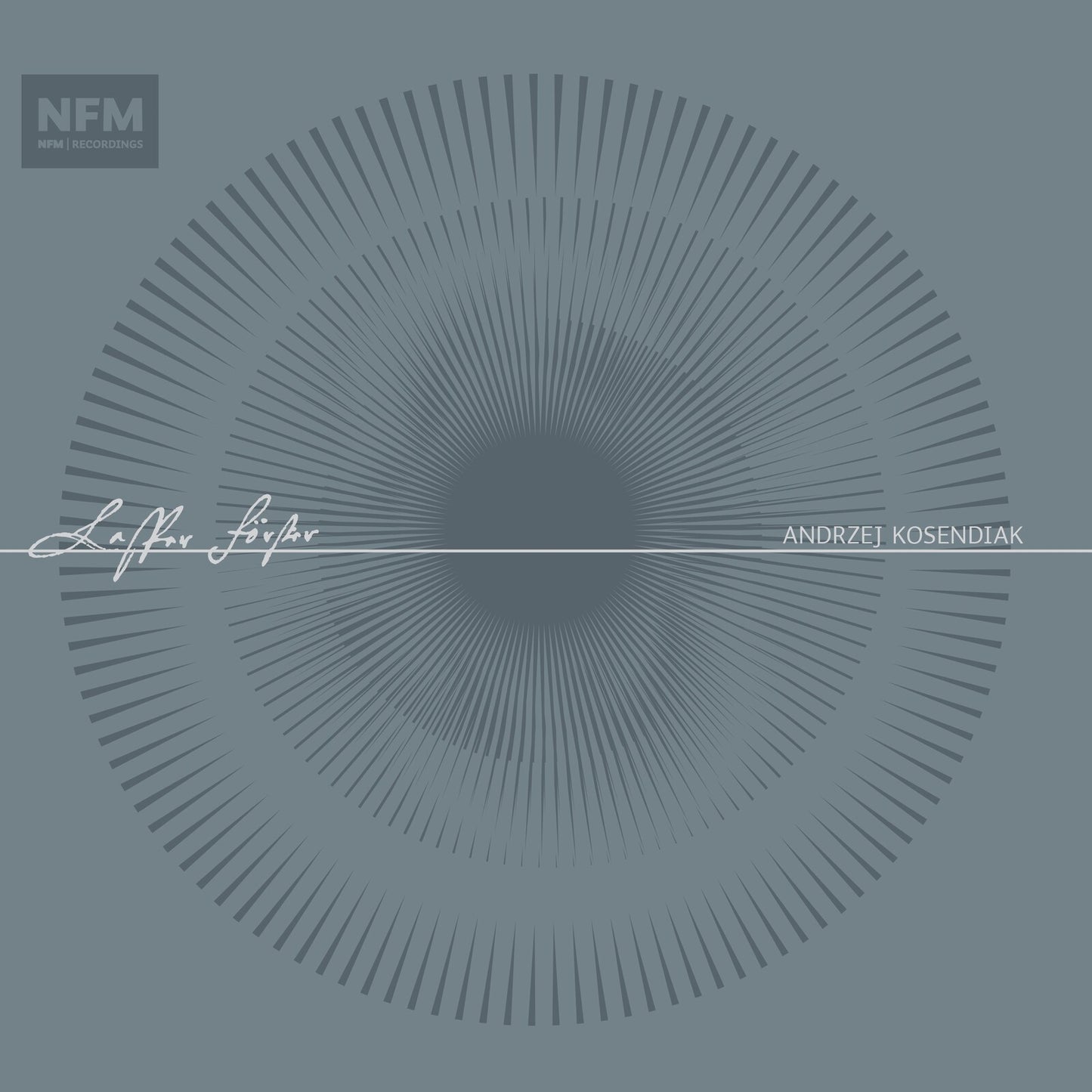 CD cover with radial lines, text “Andrzej Kosendiak” and a signature.