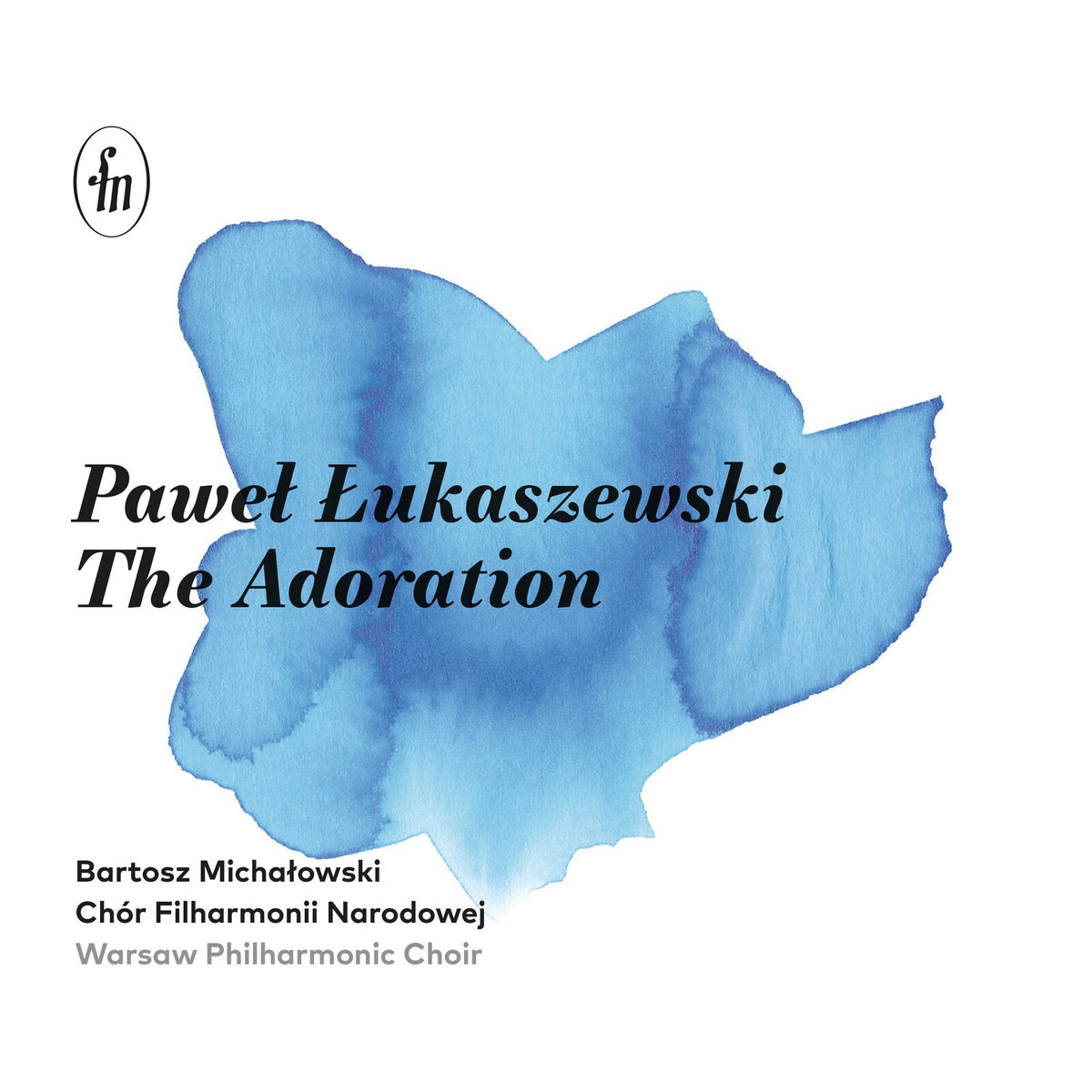 CD cover with watercolor blue flower and text: "Pawel Lukaszewski - The Adoration".