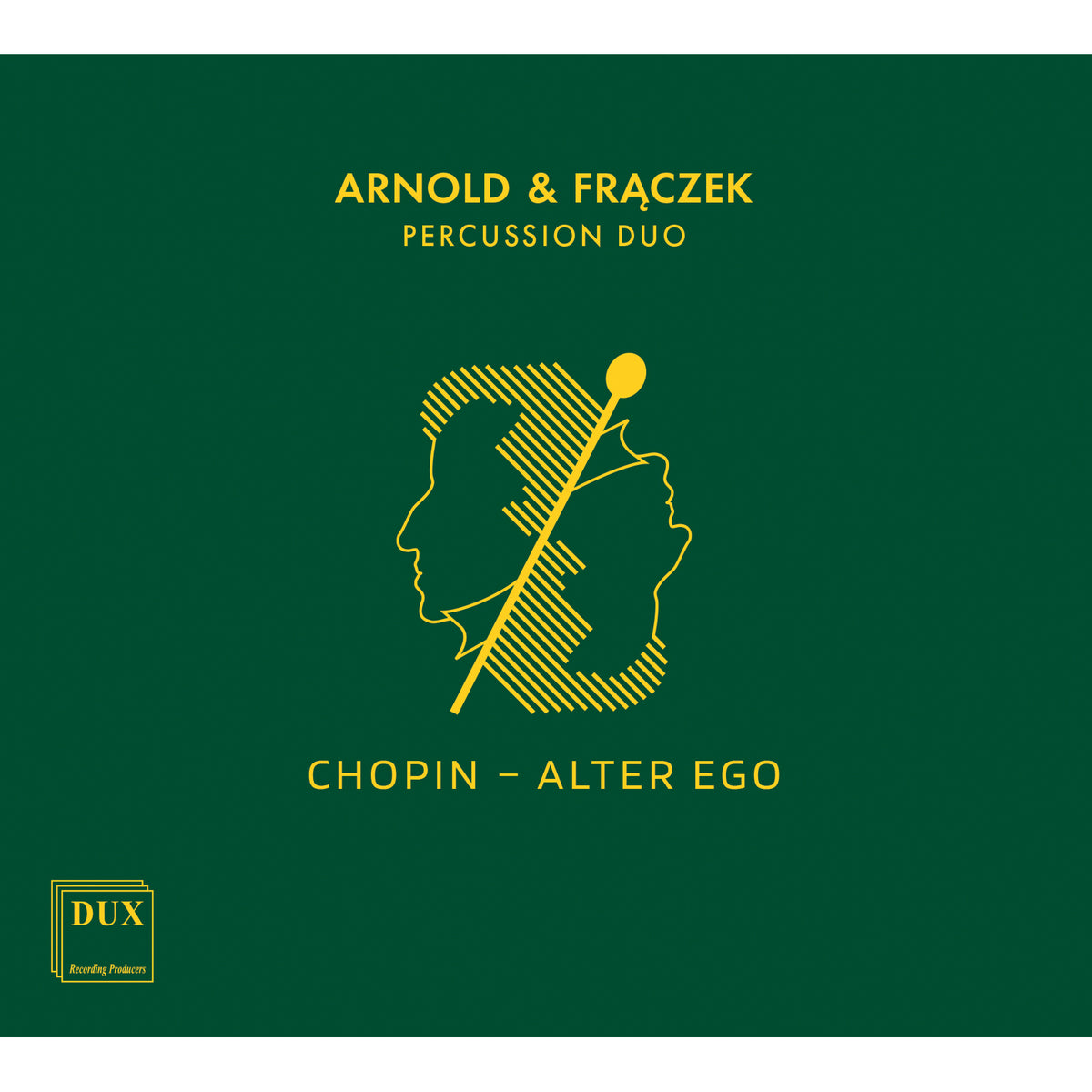 CD cover: green background, gold line art of two facing heads.