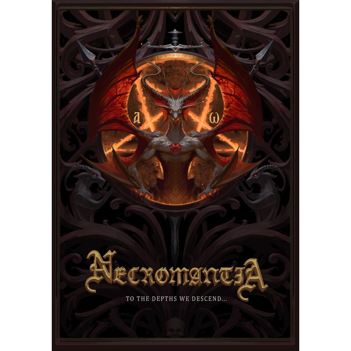 CD cover: dragon illustration with ornate frame and band name "Necromantia".