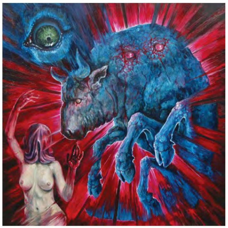 CD cover: blue beast, eye, and figure in a red, abstract scene.