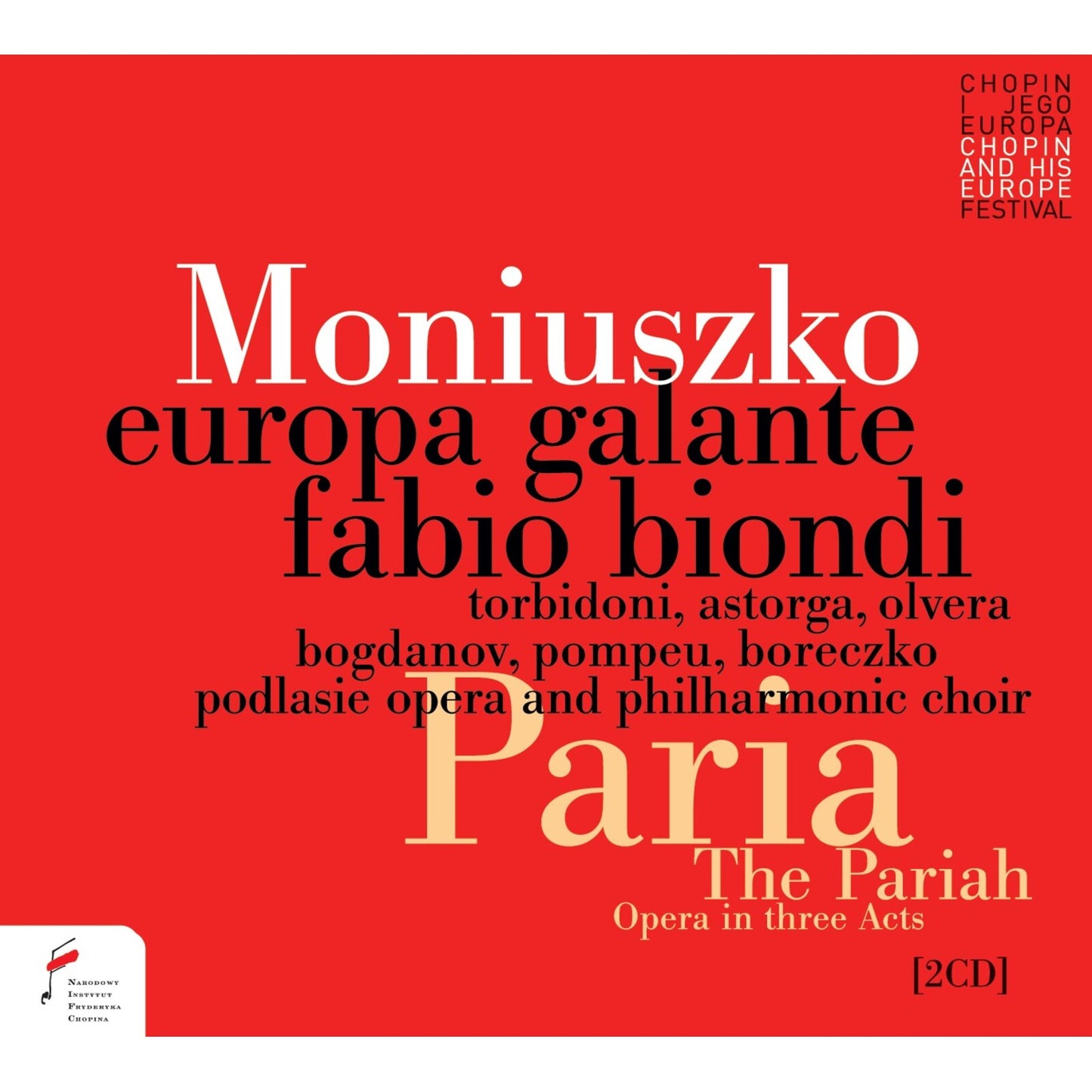 CD cover for "Moniuszko The Pariah" opera by Fabio Biondi, red and beige.