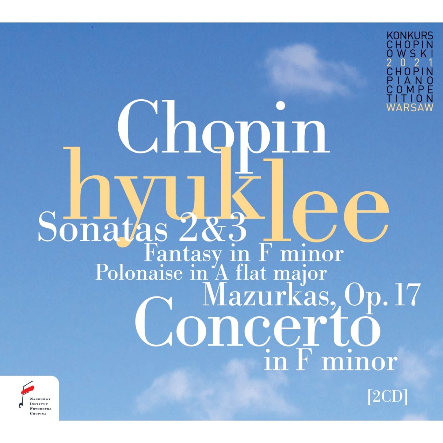 CD cover for Hyuk Lee’s Chopin piano works, light text on pale rose.