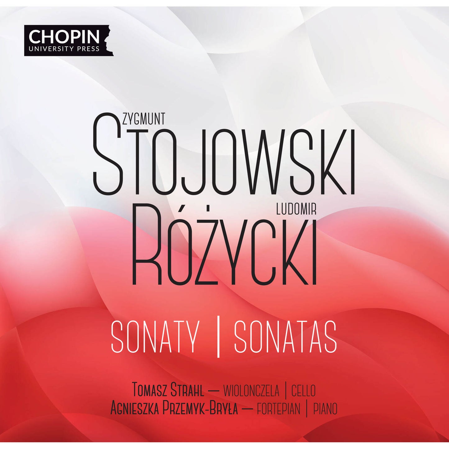 CD cover featuring composers Stojowski and Różycki with red and white design.