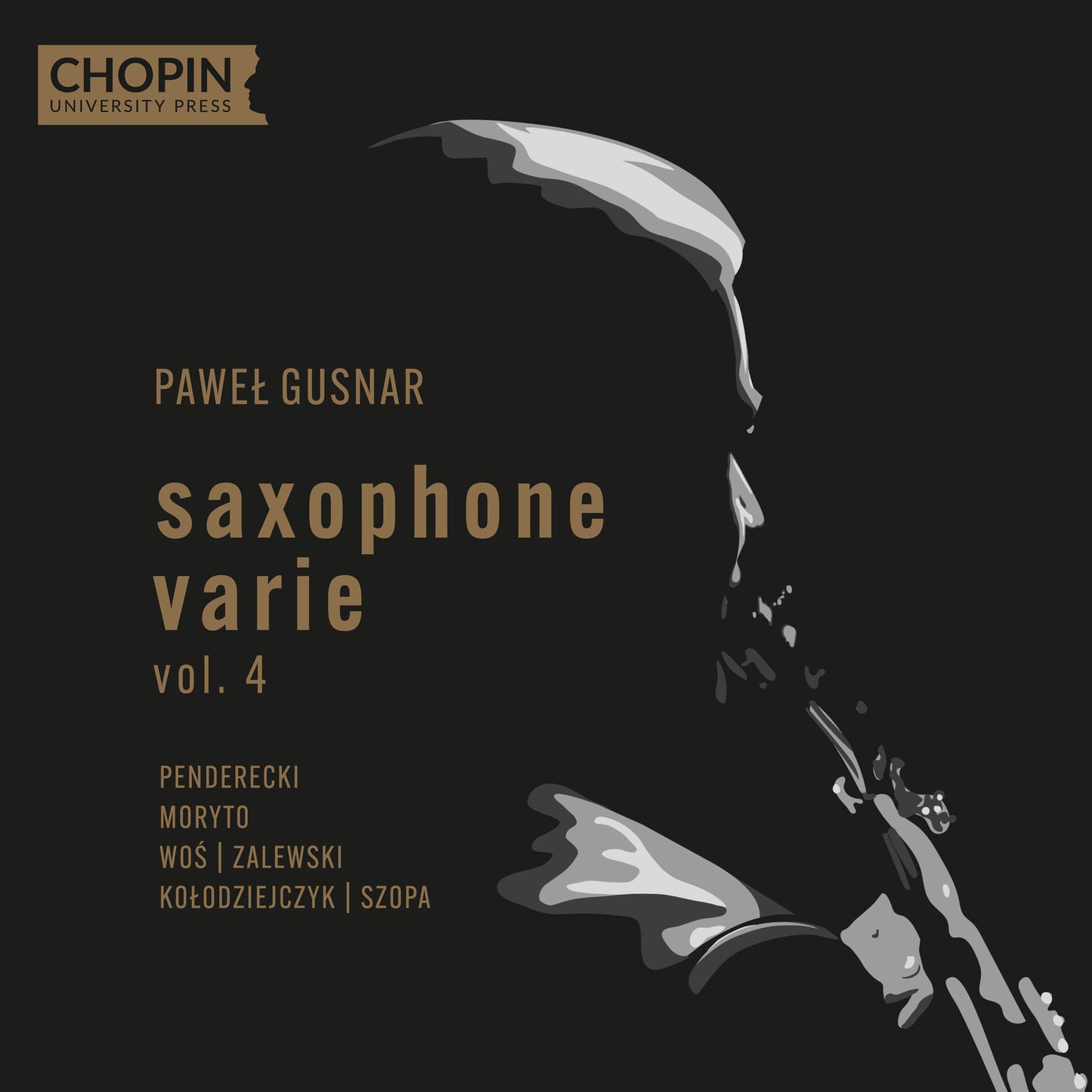 CD cover: black background with a saxophone player’s profile in white.
