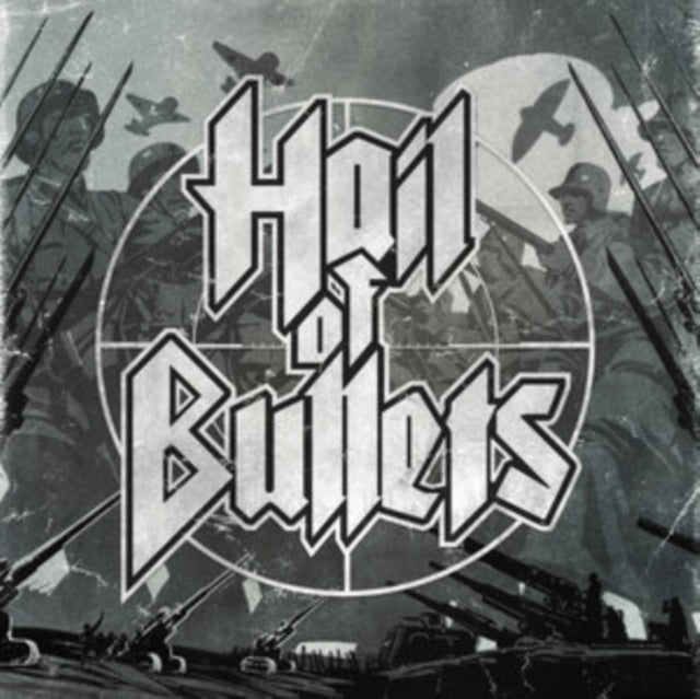 Album cover for Hail of Bullets, featuring soldiers and warplanes.