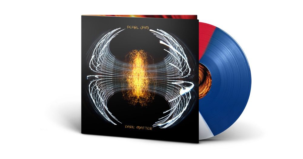 Pearl Jam’s “Dark Matter” vinyl record with blue, red, and white discs.